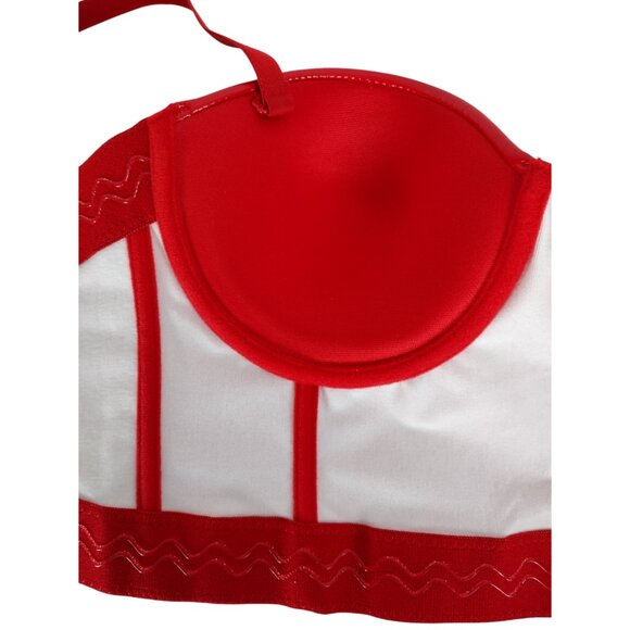 Red Convertible Shiny PU Leather Wet Look Bustier Corset Crop Top - Picture 9 of 9